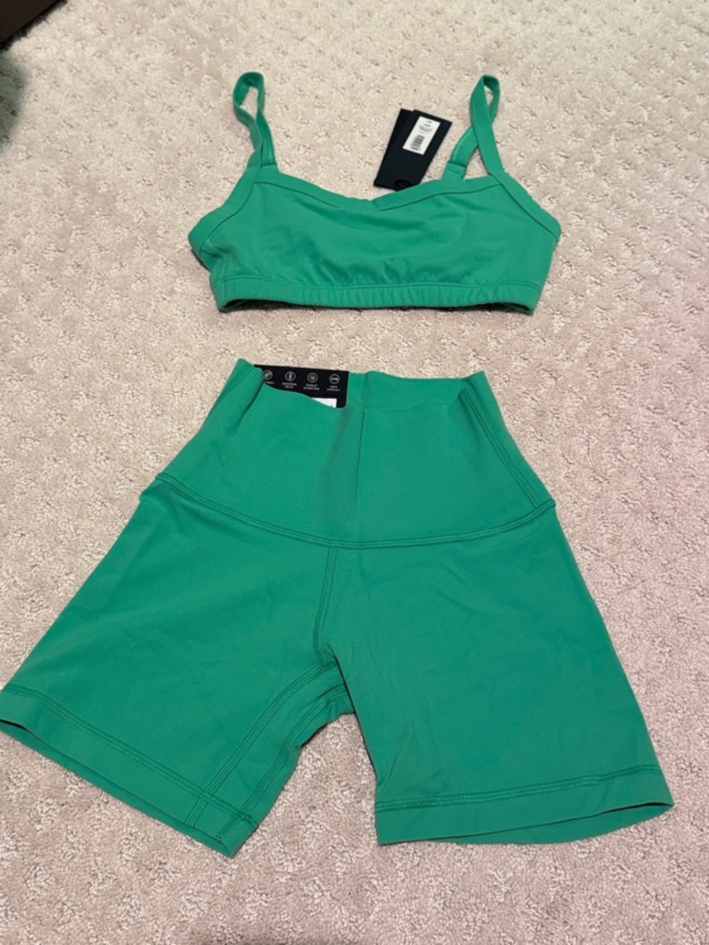 Aritzia Bright Green Crop Tank & High-Waist Bike Shorts Set